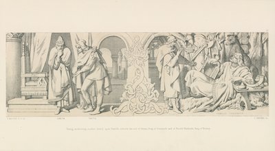 Tostig, som mediterer et nytt angrep på Harold, ber om hjelp fra Sweyn, konge av Danmark og Harold Hardrada, konge av Norge av Daniel Maclise