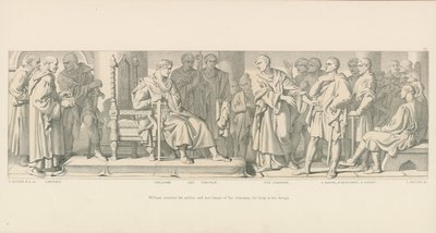 William konsulterer adelen og kjøpmennene i hertugdømmet hans for å få hjelp til hans design av Daniel Maclise