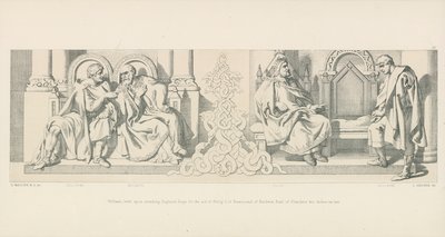 William, bøyd på å invadere England; ber om hjelp fra Filip I av Frankrike, og Baldwin jarl av Flandern hans svigerfar av Daniel Maclise