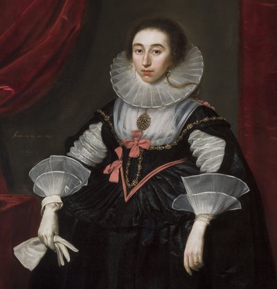 Detalj av portrett av Elizabeth Cavendish, 1624 av Daniel Mytens