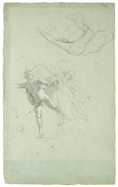 Studie for The Siege of Gibraltar (Study for a Figure on a Cannon in the Longboat), 1785-1786 (svart og hvitt kritt på gråblått papir) av Daniel Mytens