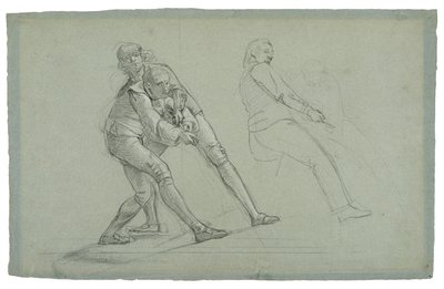 Studie for The Siege of Gibraltar (Study of Figures Pulling on a Rope), 1785-1786 (svart og hvitt kritt på gråblått papir) av Daniel Mytens