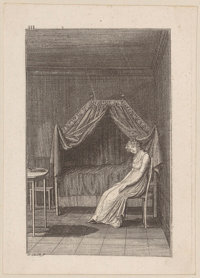 Adolphine tenker over den forestående forlovelsen, blad 3 til fortellingen «Forlovelsesgaven» av Daniel Nikolaus Chodowiecki