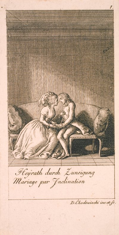 Motiver for ekteskap og deres konsekvenser. Bl. 1 av Daniel Nikolaus Chodowiecki