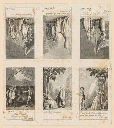 Sider 1–3 og 10–12 i Shakespeares «Stormen» av Daniel Nikolaus Chodowiecki
