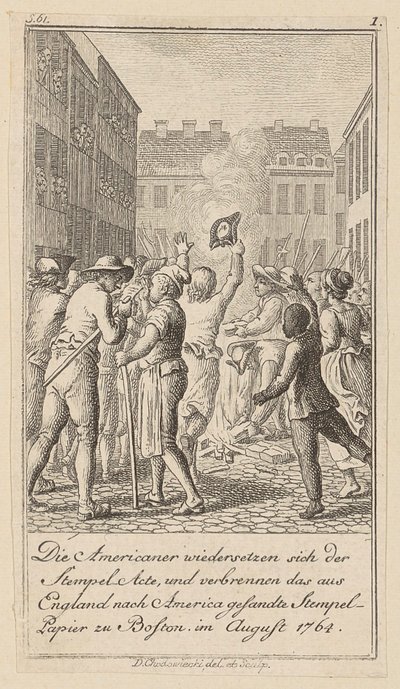 Blad 1 i serien til essayet «Historien om revolusjonen i Nord-Amerika» av M. C. Sprengel. av Daniel Nikolaus Chodowiecki