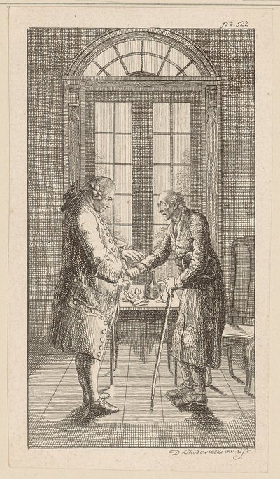 Herr v. G. rekker den gamle mannen hånden av Daniel Nikolaus Chodowiecki