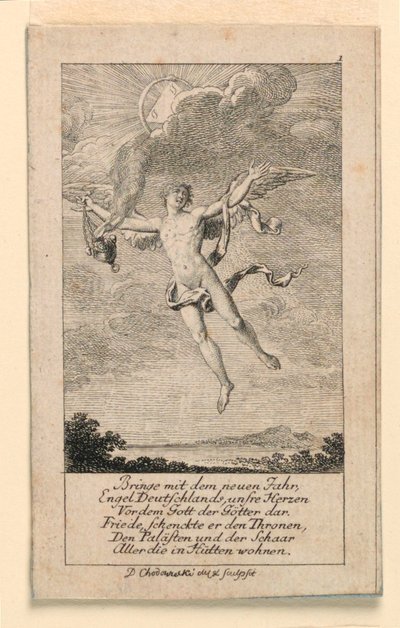 Dorință de Anul Nou pentru Germania, Ilustrație pentru „Königl: Calendarul genealogic Grosbrit [anian] pe anul 1780 Lauenberg de J.G. Berenberg”Norvegian av Daniel Nikolaus Chodowiecki