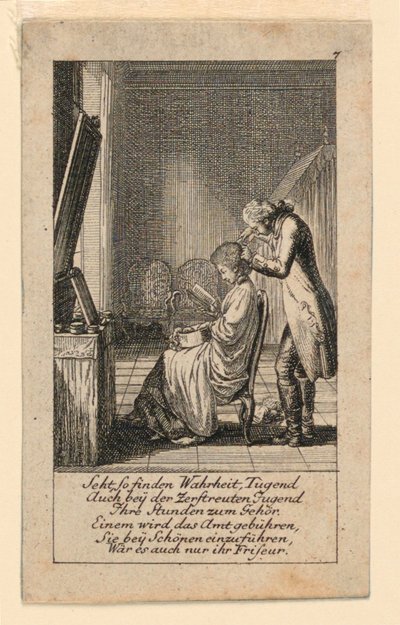 The Hair-Do, illustrasjon for "Königl: Grosbrit [anian] genealogisk kalender for 1780-året Lauenberg av J.G. Berenberg" av Daniel Nikolaus Chodowiecki