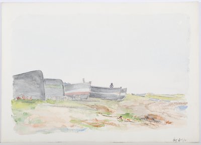 Fishing Cobles, Holy Island, 1895 (blyant og wc på papir) av Daniel Oliver