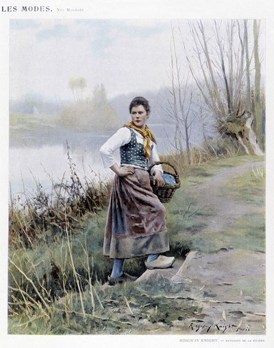 Kvinne som vender tilbake fra elven av R. Knight, ca. 1905 av Daniel Ridgway Knight