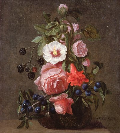 Et stilleben av blandede blomster og bær i en glassvase av Daniel Seghers