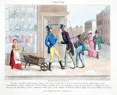Vis A Vis, illustrasjon fra "Fashionable Bores or Coolers in High Life" av Peter Quiz, pub. Thomas McLean, London 1824 (håndfarget gravering) av Daniel Thomas Egerton