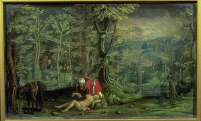 Den barmhjertige samaritan (olje på glass og glimmer) av Daniel the Younger Bretschneider