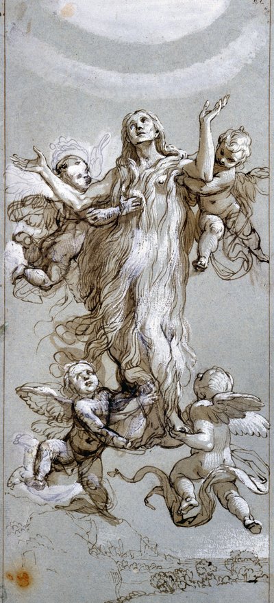 Maria Magdalenas antagelse guidet av engler Tegning av Daniele Crespi (1598-1630) 1600-tallet Madrid, Prado-museet av Daniele Crespi