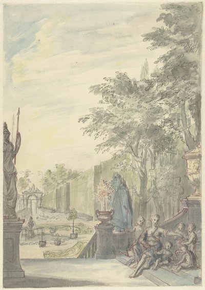 Utsikt fra en terrasse i en prydhage av Daniël Marot (II)