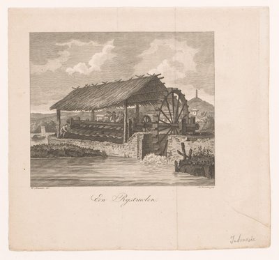 Rismølle drevet av et vannhjul A Rice Mill (tittel på objekt) av Daniël Veelwaard (I)