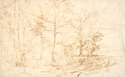Utsikt fra en skog over heier og åser av Dankvart Dreyer