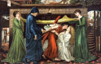 Dante Alighieri møter Beatrice, ca 1900 (postkort) av Dante Gabriel (after) Rossetti