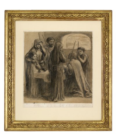 En påske i husholdningen til Josef og Sakarias, ca. 1850 (grafitt og penn og svart blekk og grå vask på hvitt papir) av Dante Gabriel Charles Rossetti