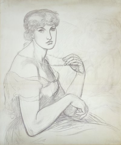 En sittende kvinne som holder et halskjede, til høyre en annen kvinneskikkelse, av Dante Gabriel Charles Rossetti