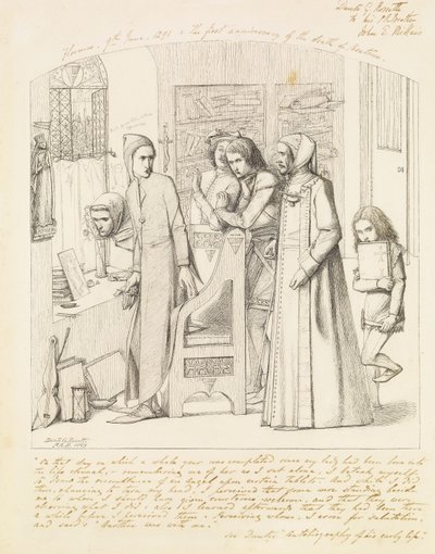 Dante tegner en engel på førsteårsdagen for Beatrices død, 1848-9 av Dante Gabriel Charles Rossetti