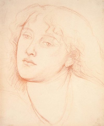 Hodet til en kvinne (rødt kritt på papir) av Dante Gabriel Charles Rossetti