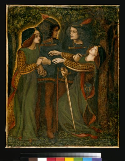 How They Met Themselves, ca. 185060 (gouache) (se også 63160) av Dante Gabriel Charles Rossetti