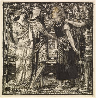 Josef anklaget før Potifar (ferdig komposisjon) av Dante Gabriel Charles Rossetti