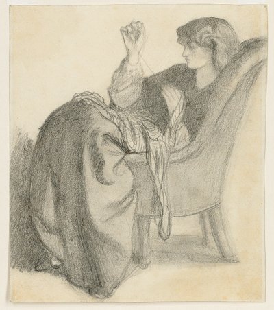 Lachesis: Studie av Jane Morris sittende i en stolsøm, 1860-tallet av Dante Gabriel Charles Rossetti