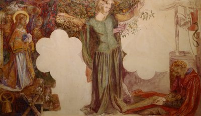 Sir Lancelot forhindret ved sin synd å gå inn i kapellet til den hellige gral av Dante Gabriel Charles Rossetti