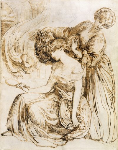 Studie for Desdemonas dødssang: Othello, akt IV, Sc. III, av Dante Gabriel Charles Rossetti