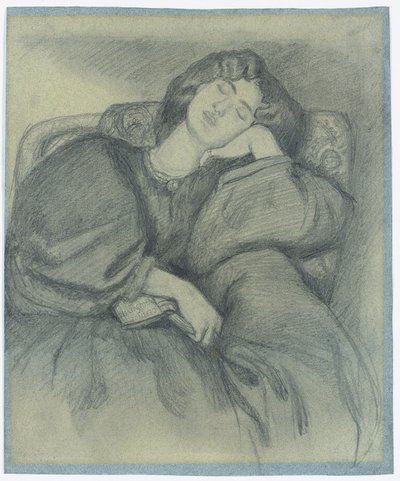 Studie av Jane Morris sover i en polstret lenestol, av Dante Gabriel Charles Rossetti