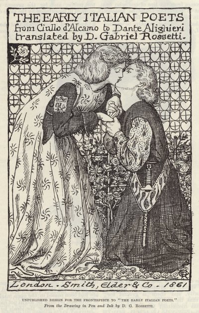 Upublisert design for frontispicen til The Early Italian Poets av Dante Gabriel Charles Rossetti