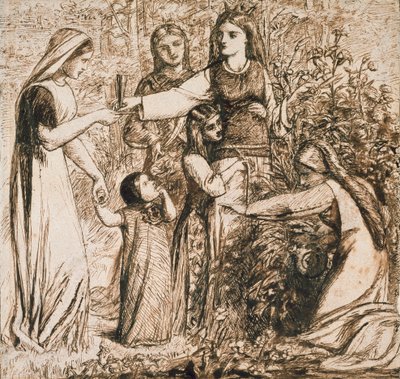Dantes visjon om Matilda som samler blomster, c1855 av Dante Gabriel Rossetti