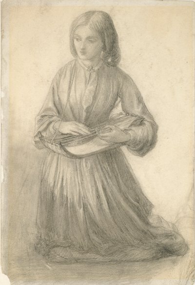 Elizabeth Siddal spiller et strykeinstrument, c1852 av Dante Gabriel Rossetti
