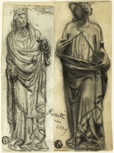 To studier av middelalderskulptur av Dante Gabriel Rossetti