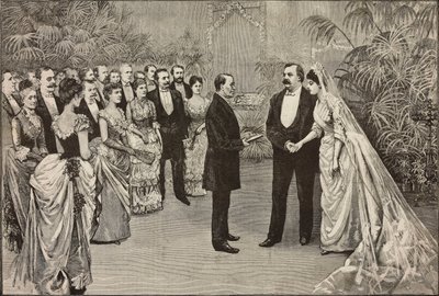 Den amerikanske presidenten Grover Cleveland og Frances Folsoms bryllup, 2. juni, Washington, USA, tegning av Dante Paolocci, gravering fra L'Illustrazione Italiana, nr. 27, 27. juni av Dante Paolocci