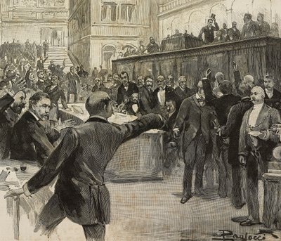 Kontrovers i Deputertkammeret etter å ha lest rapporten fra syvkomité (Comitato dei Sette) med ansvar for etterforskning av bankansvar, 23. november av Dante Paolocci