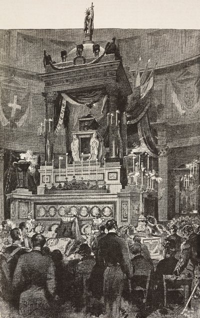 Italienske politikere og offiserer som deltar i begravelsesseremonien til Victor Emmanuel II (1820-1878), konge av Italia, Roma, Italia, gravering fra tegning av Dante Paolocci, fra L'Illustrazione Italiana, år 12, nr. 5, 1. februar av Dante Paolocci