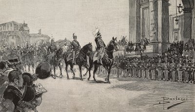 Militærparade i Macau for fødselsdagen til kong Umberto I, 14. mars av Dante Paolocci