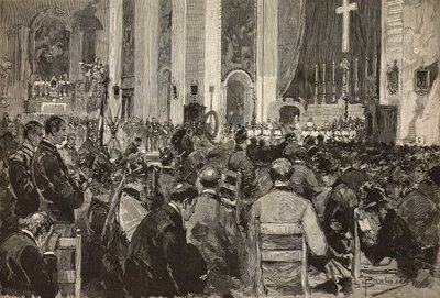 Obsequies for døde i Dogali i kirken Sant Andrea della Valle, Roma, gravering fra tegning av Dante Paolocci, fra L'Illustrazione Italiana, nr. 11, 13. mars av Dante Paolocci