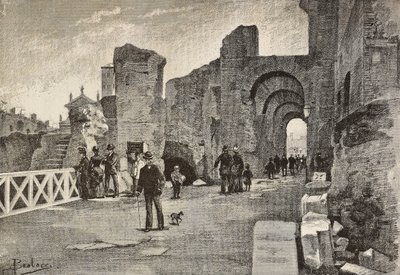 Offentlig gangvei (Summa Nova Via) i Palazzo dei Cesari, Roma, Italia, gravering fra tegning av Dante Paolocci, fra L'Illustrazione Italiana, nr. 49, 7. desember av Dante Paolocci
