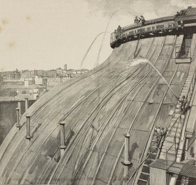 Vaskekuppel av Palazzo Montecitorio, Roma, Italia, gravering etter tegning av Dante Paolocci, fra L'Illustrazione Italiana, år XX, nr. 29, 16. juli av Dante Paolocci