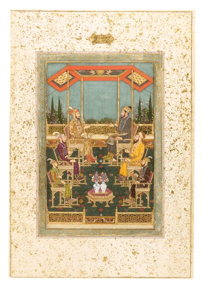 En samling av prinser, ca. 1710 (ugjennomsiktig akvarell og gull på papir, montert som et albumark) av Das Bhawani