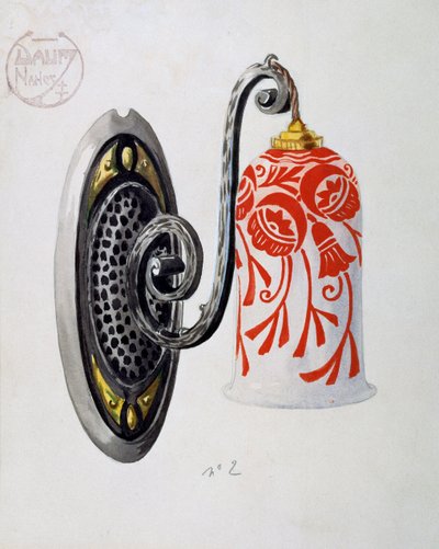 Modell av en vegglampe i jugendstil nummer 2 fra Daum Brothers-produksjon i Nancy, gouache, Frankrike, 1900-tallet av Daum Freres