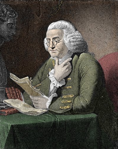 Portrett av Benjamin Franklin (1706-1790), amerikansk filosof, fysiker og ambassadør. Gravering etter et maleri av David Martin. av David (after) Martin