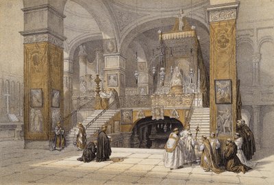 Bebudelseskirken, Nasaret (farge litho) av David (after) Roberts
