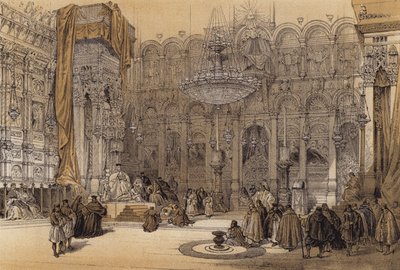 Den hellige gravs greske kirke (farge litho) av David (after) Roberts