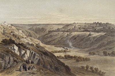 Jerusalem fra Oljeberget (farge litho) av David (after) Roberts